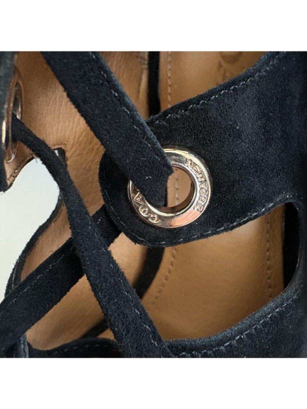 New Coach Women’s 5M Priscilla Lux Black Suede Lace Up Open Toe Sandals 3” Heels - Picture 6 of 14